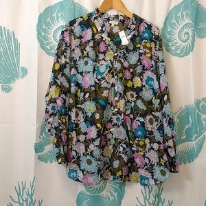 Talbot's 2X floral cotton blouse | 53" bust | NWT | turquoise navy pink brown 🌸
